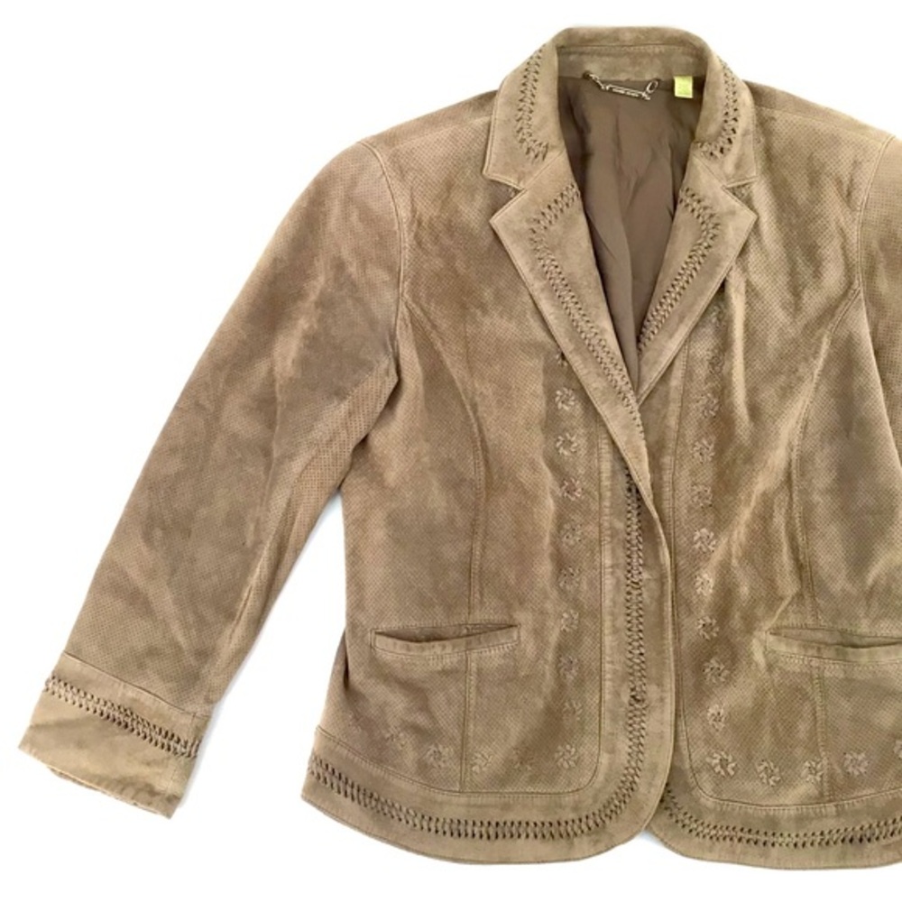Sigrid Olsen Vintage Suede Button Snap Shoulder Pads Jacket Size Large